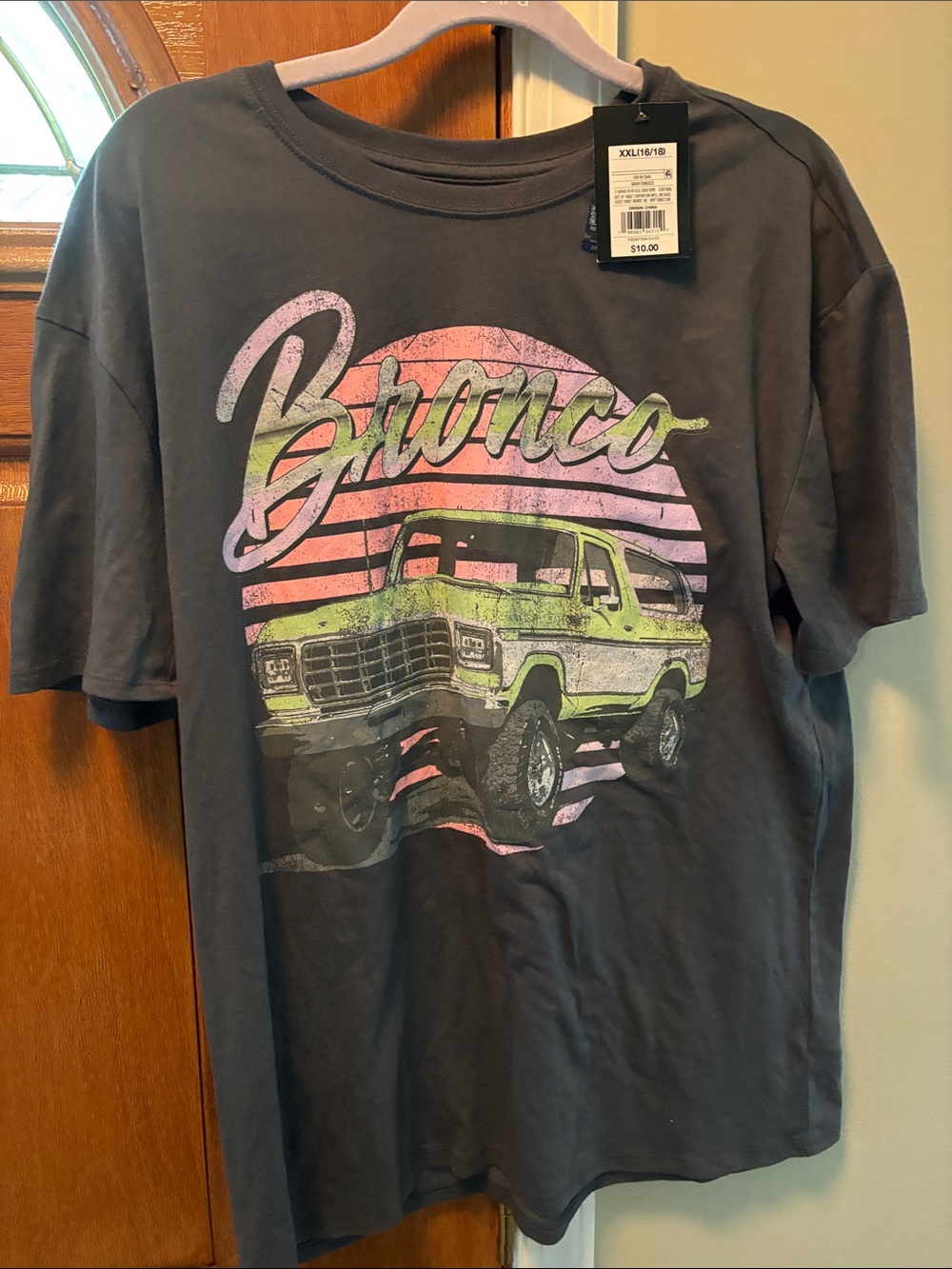 art class Black Tee with Pink and Lime Bronco Graphic